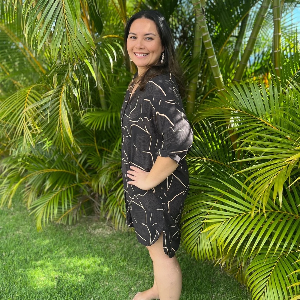 HAE Hawaii BUTTON DOWN DRESS IWA BIRDS  🖤 like new size M